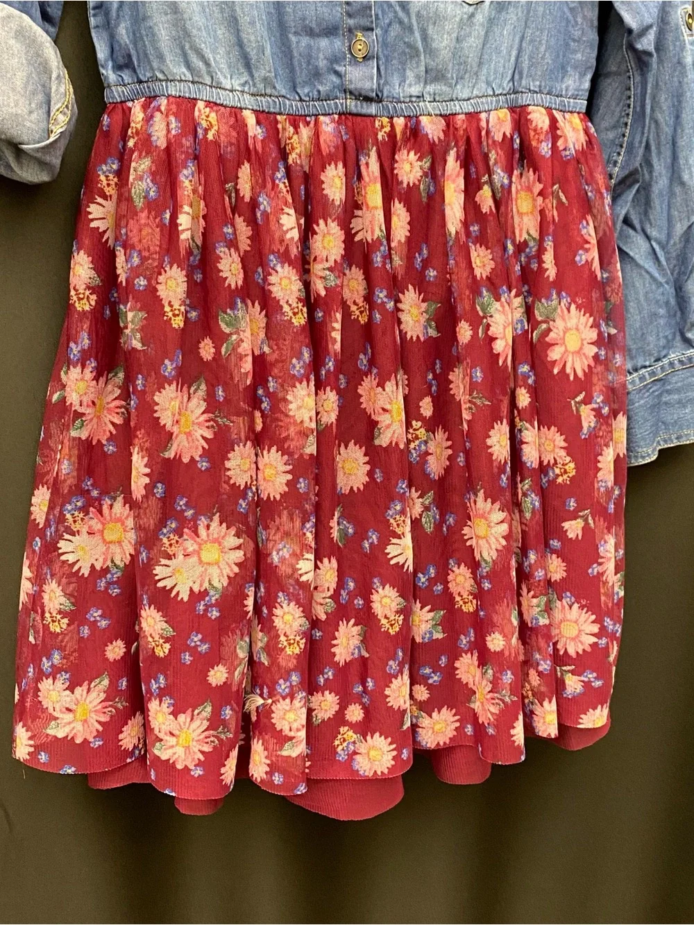 Justice Girls Denim & Floral Tulle Convertible Shirt Dress Size 10